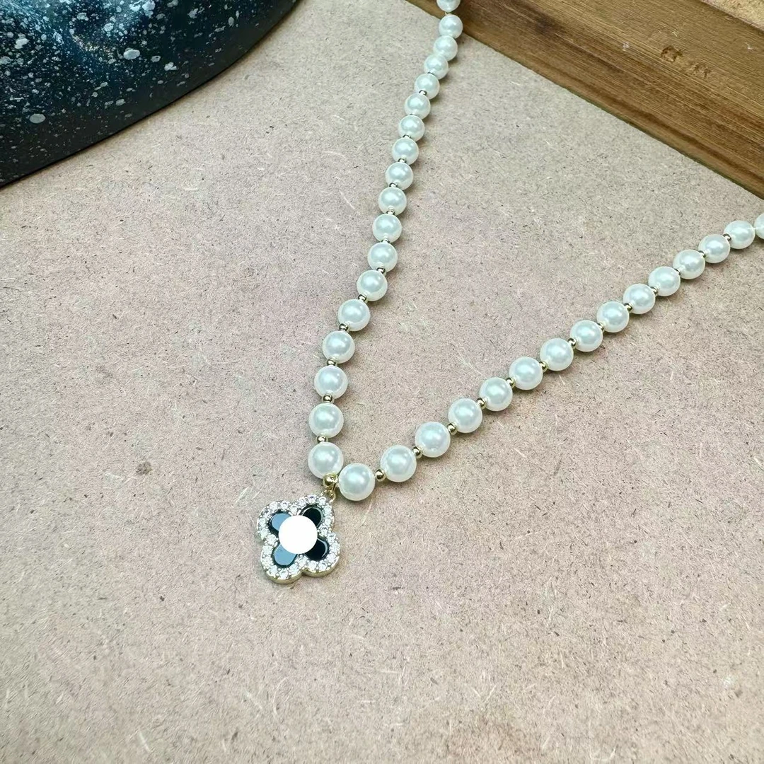 合金项链 黑珐琅四叶花妈妈链511346