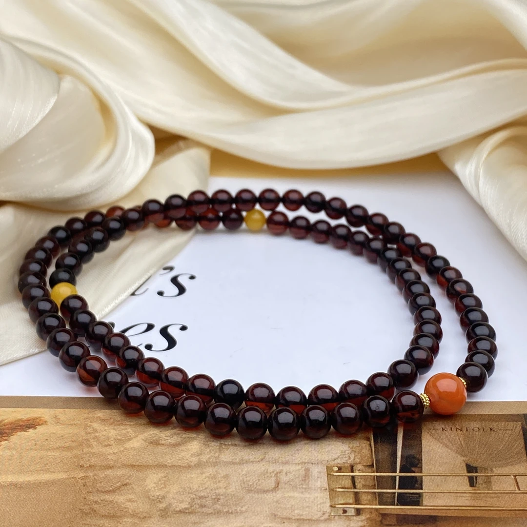 【小北严选】琥珀多圈圆珠手串25-WH32X177【多样性发一件】尺寸约5mm