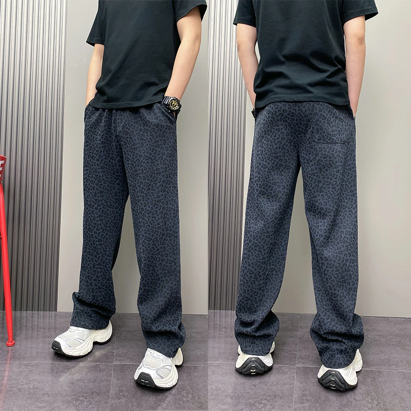 2025年秋冬季潮流韩版痞帅豹纹青年男士休闲直筒高级感ins阔腿裤