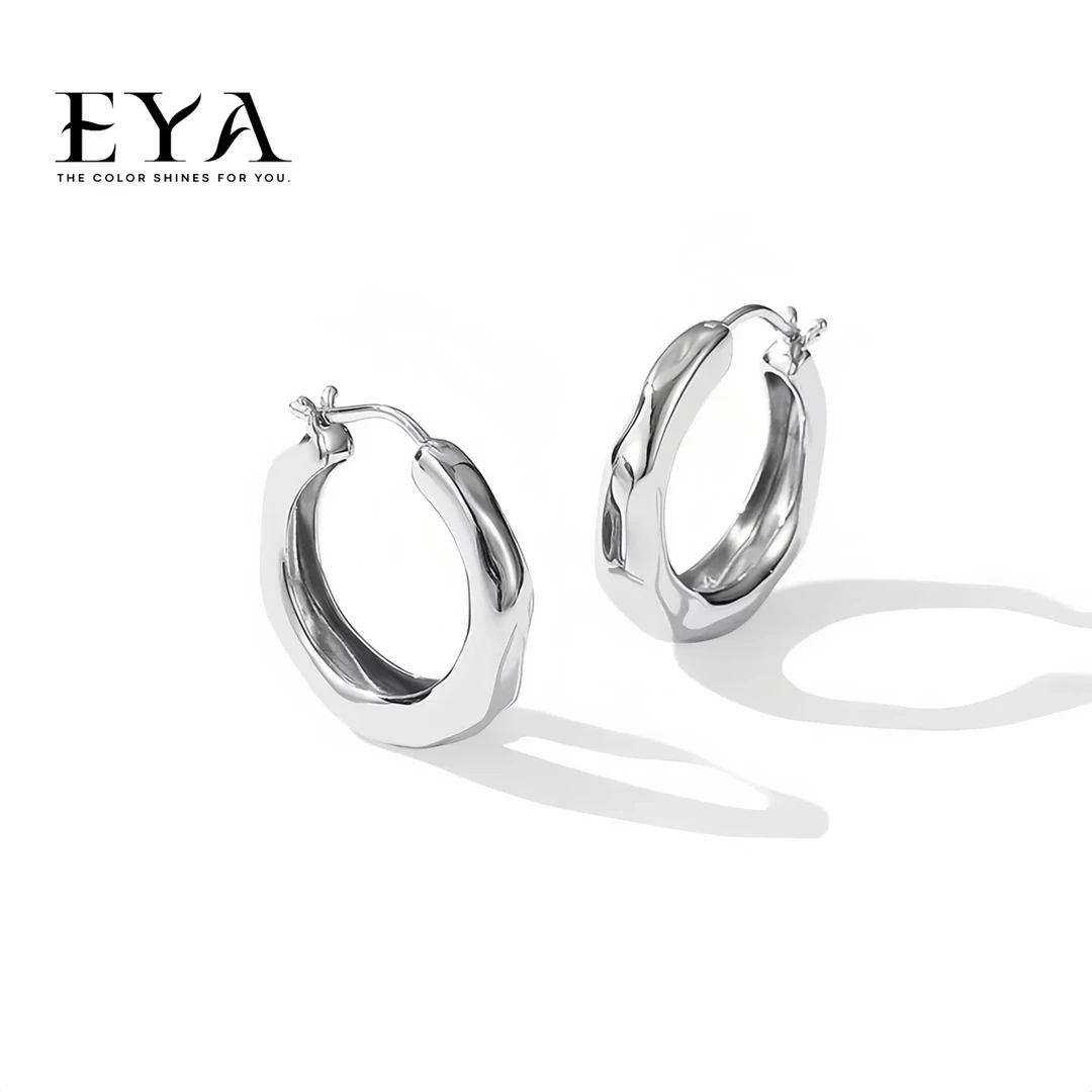 EYA 合金耳饰 潺流耳圈小众法式女银色素圈耳环耳钉设计耳饰通勤