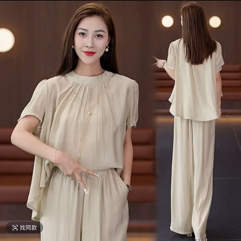 【影姐宠粉】2025新款短袖两件套气质舒适显瘦宽松套装705