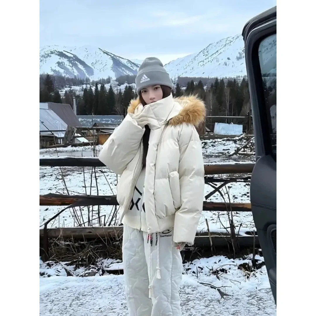 2025新款复古美式加厚保暖连帽大毛领棉服女冬季短棉衣棉袄外套潮