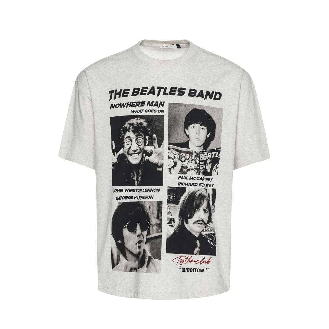 27223美式街头2025夏季杂志人物图高级感小领设计男女宽松短袖T恤