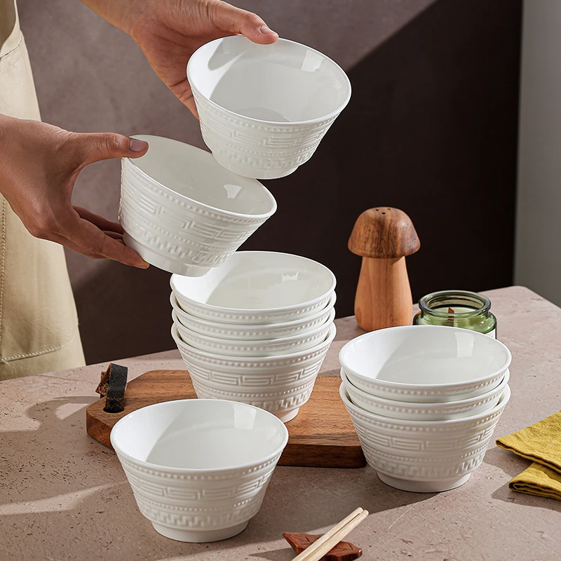 【句途】10个4.8英寸碗摩登浮雕ins风陶瓷米饭碗面碗家用釉下彩餐具