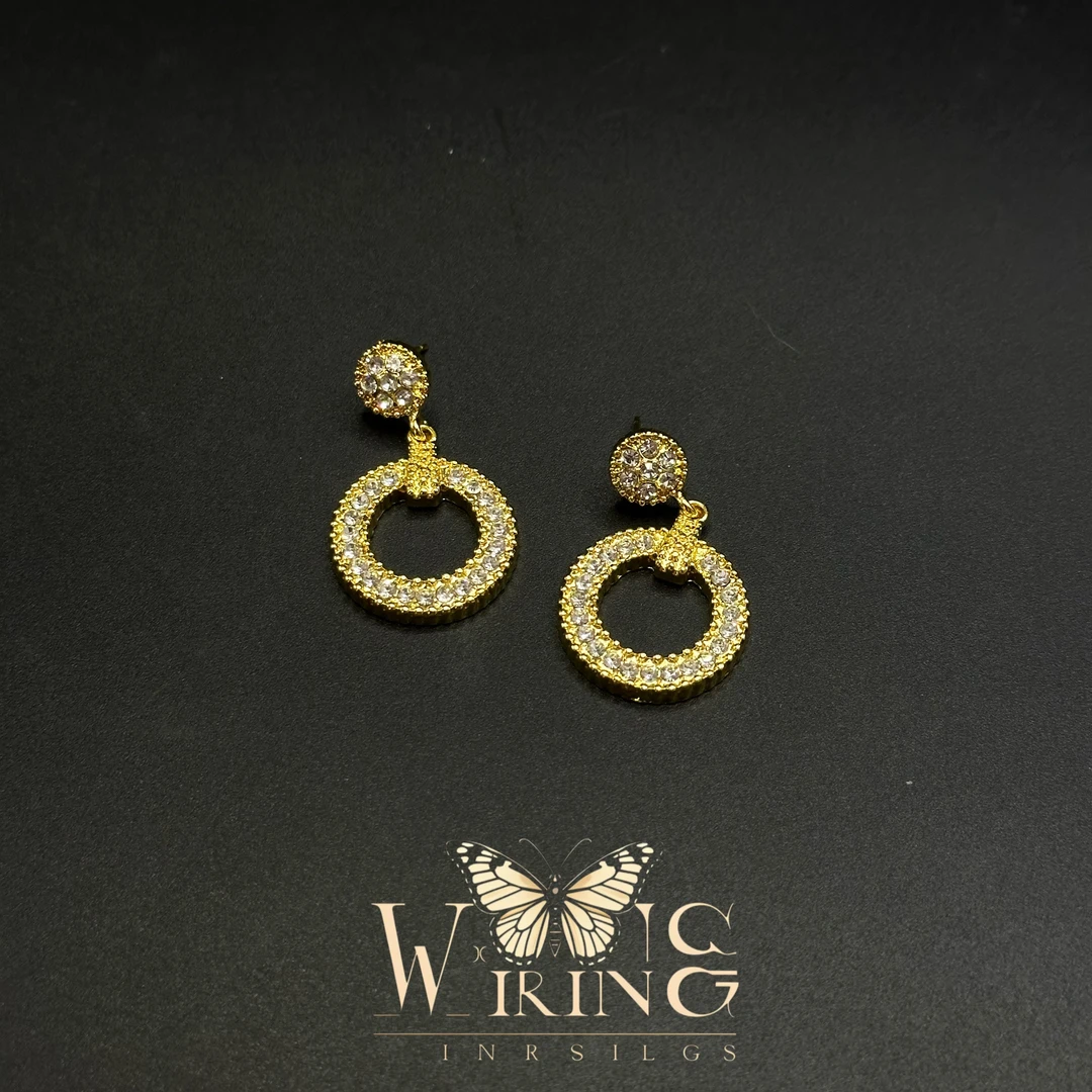 铜合金锆石耳饰 王大嘴原创 “金圈银钻”奢华全镶钻金圈耳钉F002