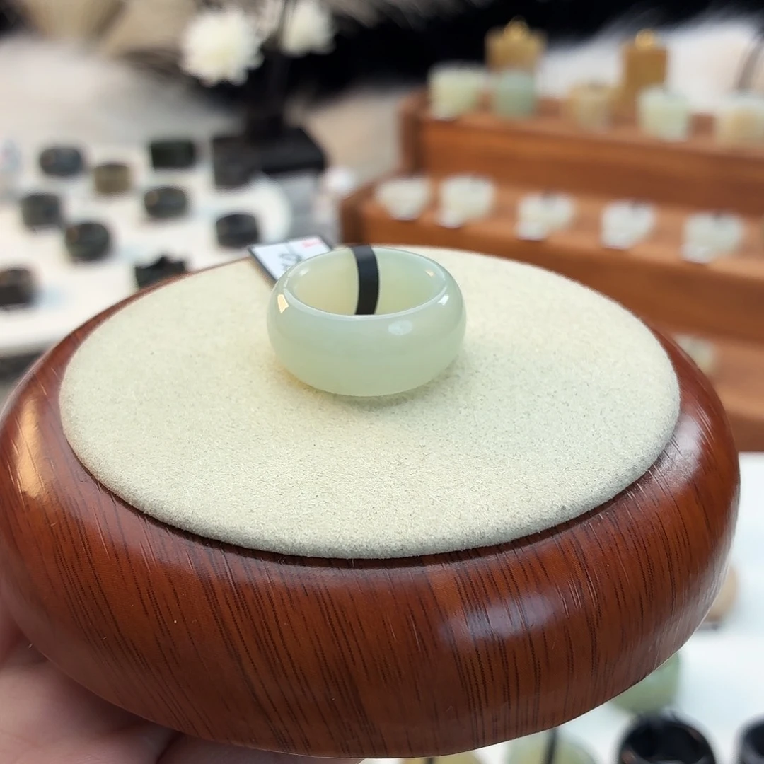 和田玉未镶嵌戒指i165奶蓝墩墩17.3mm