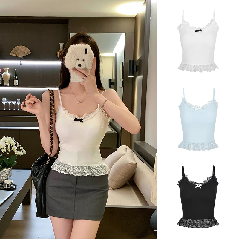 Moses Queen/魔西女王纯欲风性感蕾丝拼接吊带背心修身带胸垫美背