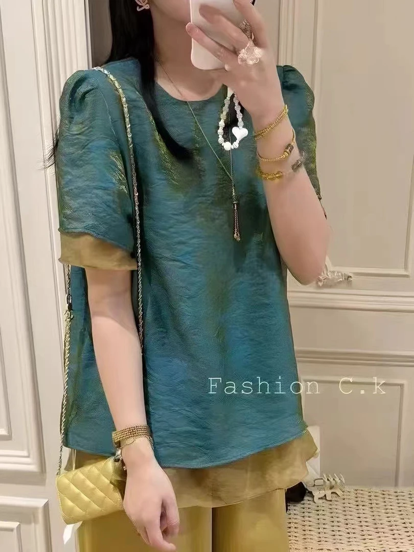 新款 夏季晕染色 纱纱意法百搭半袖