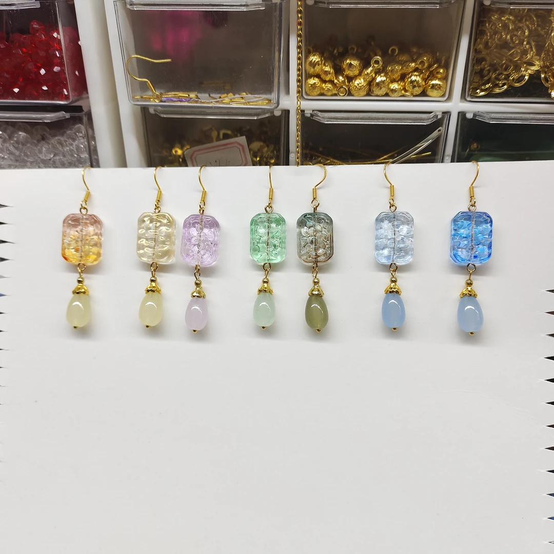 合金琉璃耳饰 古风精致耳饰新中式耳环汉服旗袍配饰