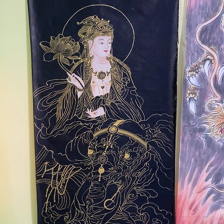 国画四尺描金观音一副