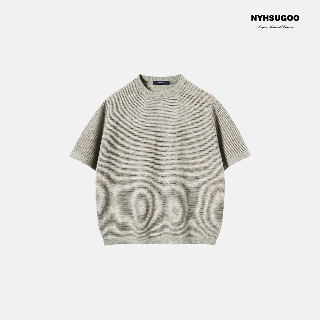 NYHSUGOO/南乙夏季48支精纺毛纱含羊毛16针高密织造男士3848短袖