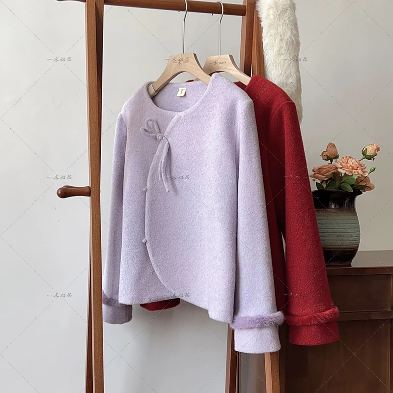 5568《千珏》原创秋冬复古国风气质盘扣红色优雅高级感外套女