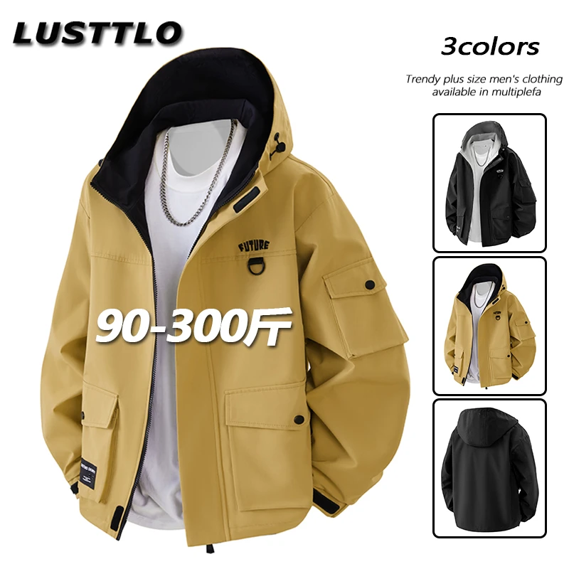 潮牌春秋季户外夹克男士大码连帽外套休闲百搭冲锋衣宽松防风新款