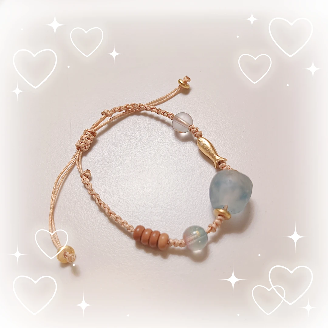 合金琉璃手链 非洲手工再生琉璃珠ins编织手绳新款潮气质蓝色