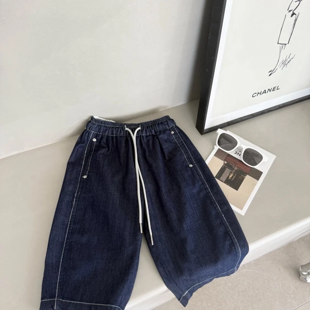 儿童单宁原色竖兜牛仔中裤195