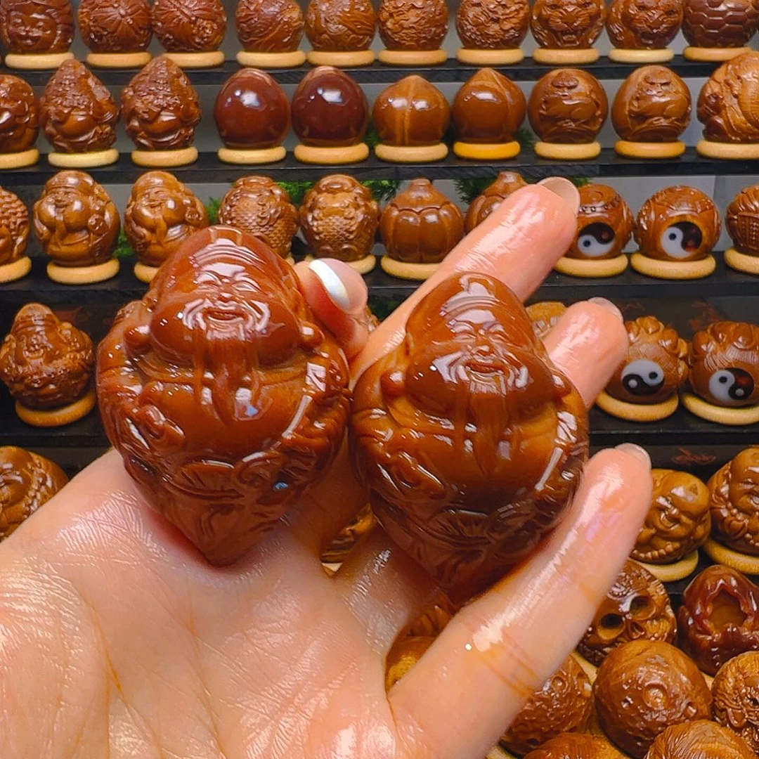 橄榄核手串/手链官帽财神初级玉华一对