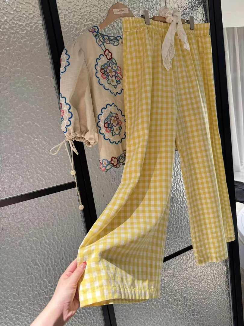 #蟹老板 海绵宝宝 #格子松紧腰裤