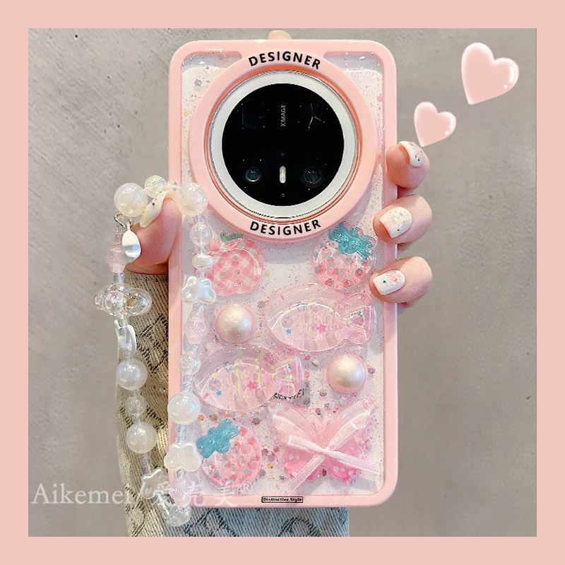 适用华为mate70pro+手机壳可爱少女心mate60pro+立体纽扣苹果草莓