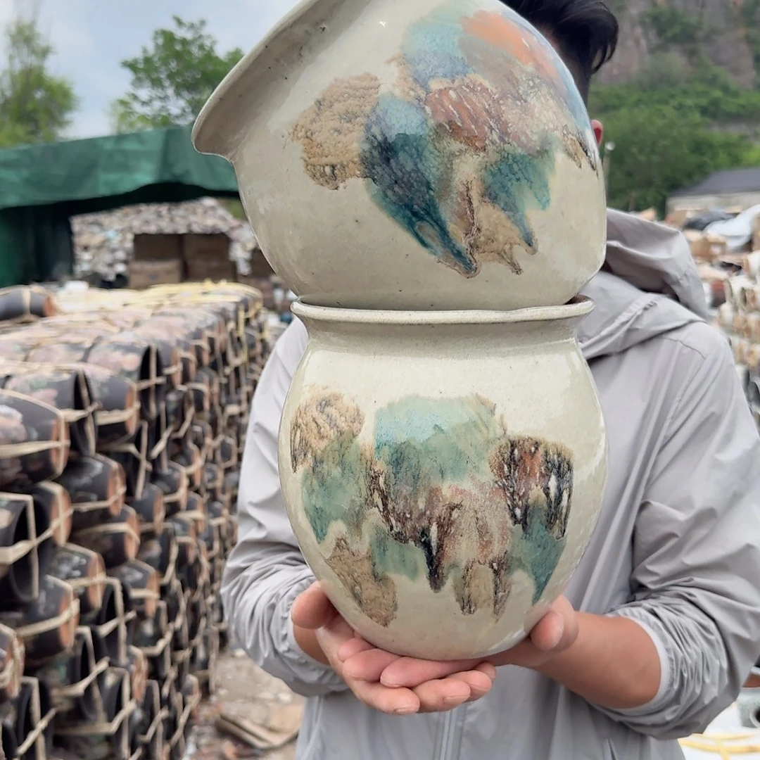 紫砂花盆口18高20（牛油果泼墨新款工艺品