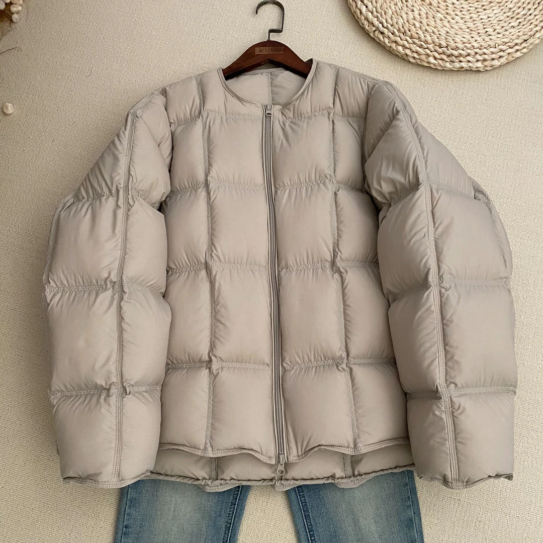 小方块泡芙90白鸭绒羽绒服女短款冬季新款加厚圆领运动休闲外套