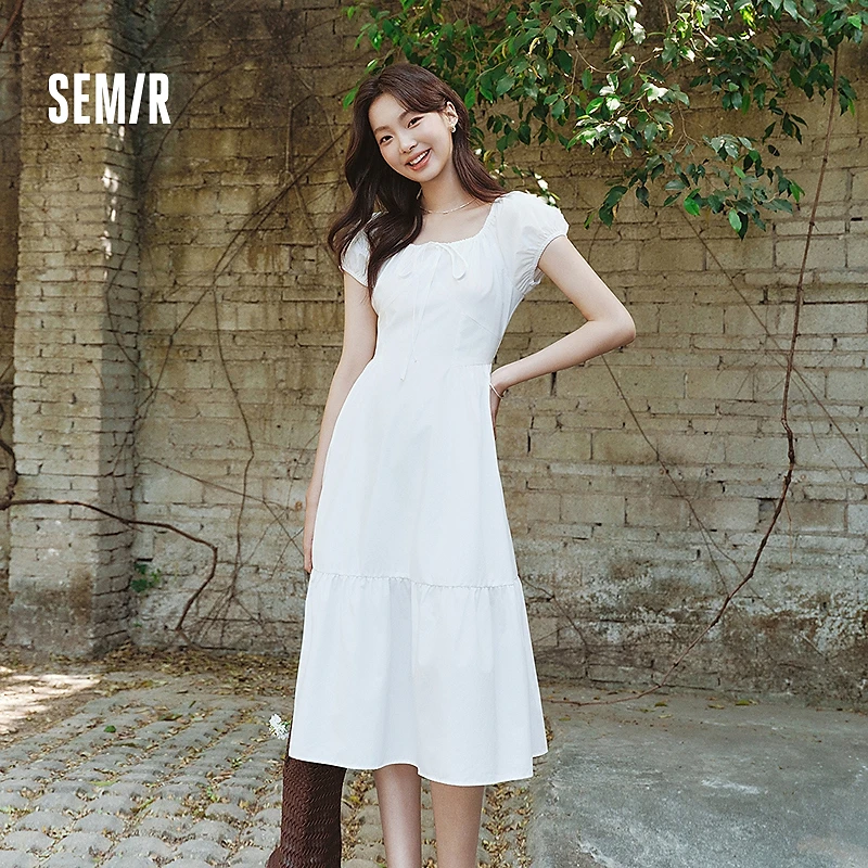 森马连衣裙女白月光气质温柔夏季2025新款蝴蝶结优雅U领长裙初恋