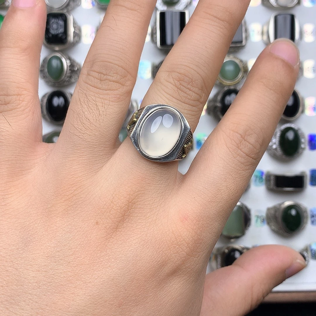 玛瑙/玉髓银S925镶嵌戒指