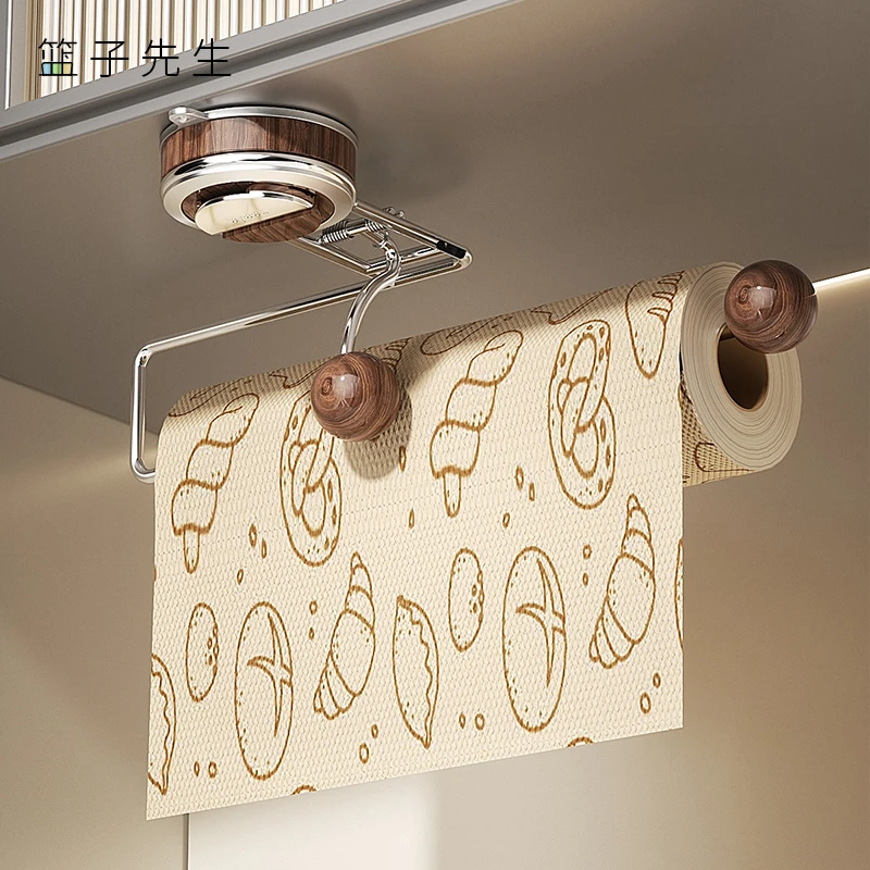 吸盘厨房纸挂架免打孔橱柜卷纸收纳架懒人抹布挂杆家用壁挂纸巾架