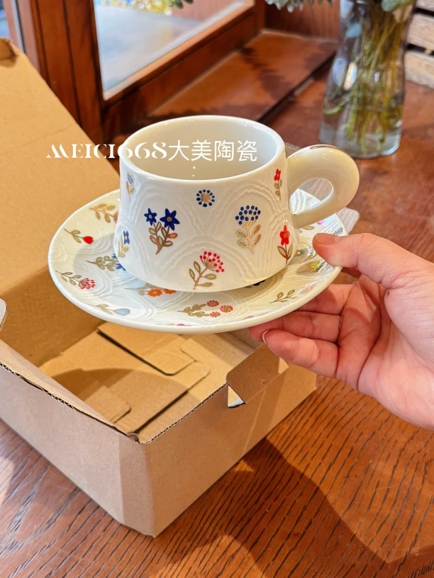大美陶瓷|闪光描金手绘中古复古英式咖啡杯水杯牛奶燕麦水茶杯