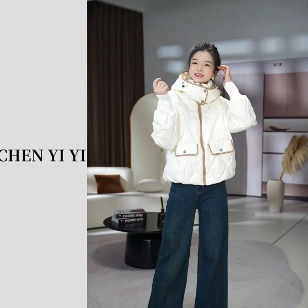 羽绒服外套女小香风女90绒冬季秋冬韩版气质百搭小香风连帽时尚