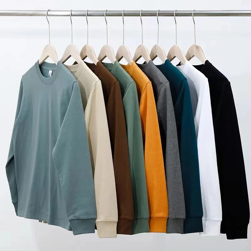 260克纯棉长袖T恤男女款纯色打底衫