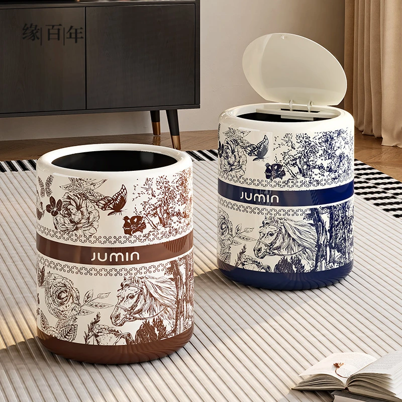 垃圾桶家用高级感中式复古带盖客厅厕所大号厨房收纳筒卫生间塑料