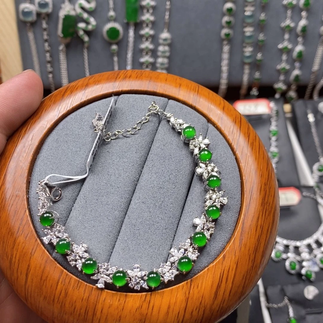 翡翠颈饰银S925镶嵌A***h翡翠手链