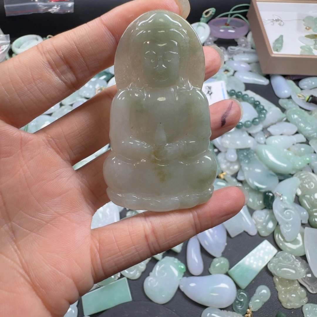 翡翠未镶嵌吊坠(赠链)天然缅甸A货翡翠观音吊坠