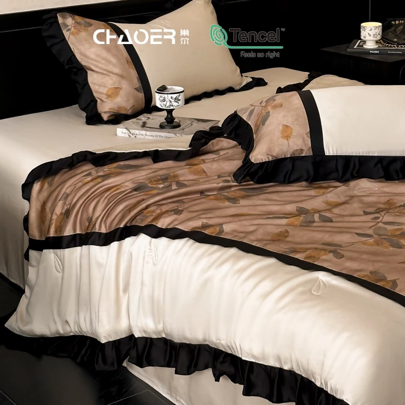 巢尔莫妮卡兰精天丝夏凉被四件套法式花边可机洗柔软透气空调被