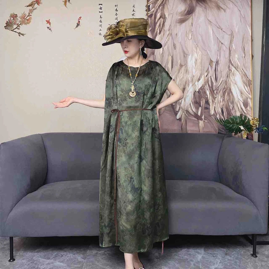 75086国潮风高端中国风显瘦妈妈装高贵上档次夏季连衣裙