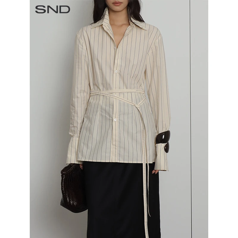【THE MEANING OF 设计师品牌】SND SS25 宽条纹系带高领衬衫