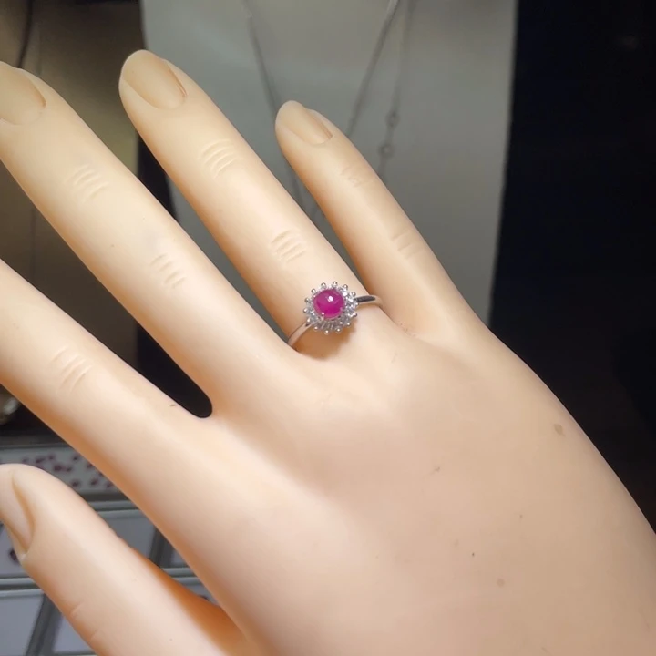 银S925镶嵌戒指红宝石缅甸天然抹谷无烧红宝石