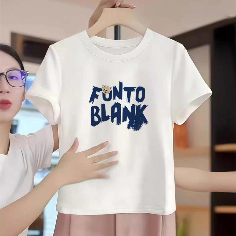 夏季短袖常规款平口下摆T恤女白色正肩新款漂亮大码穿搭宽松显瘦