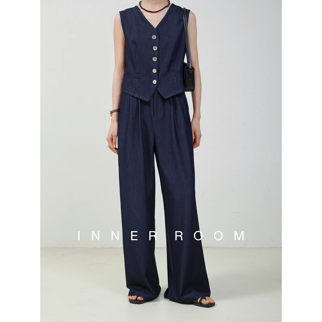 INNNER ROOM老钱风牛仔套装女夏薄款气质减龄马甲+长裤两件套