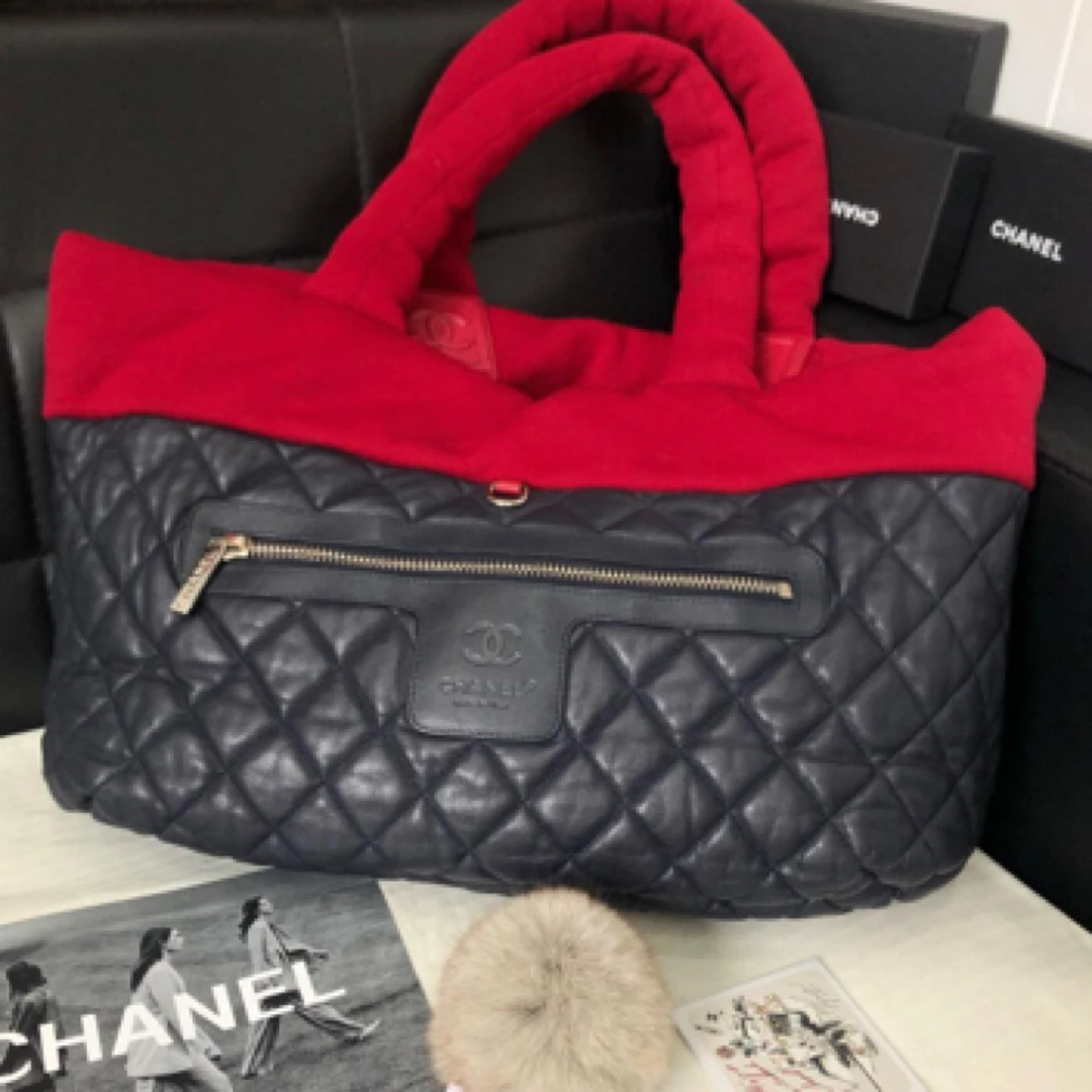 99新 Chanel/香奈儿 红黑方标羽绒牛皮手提单肩包/71631 经典 ins