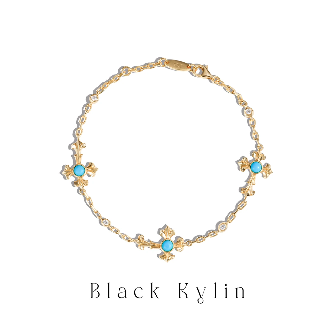 925银手链 【黑麒麟】中古感简约百搭十字架手链