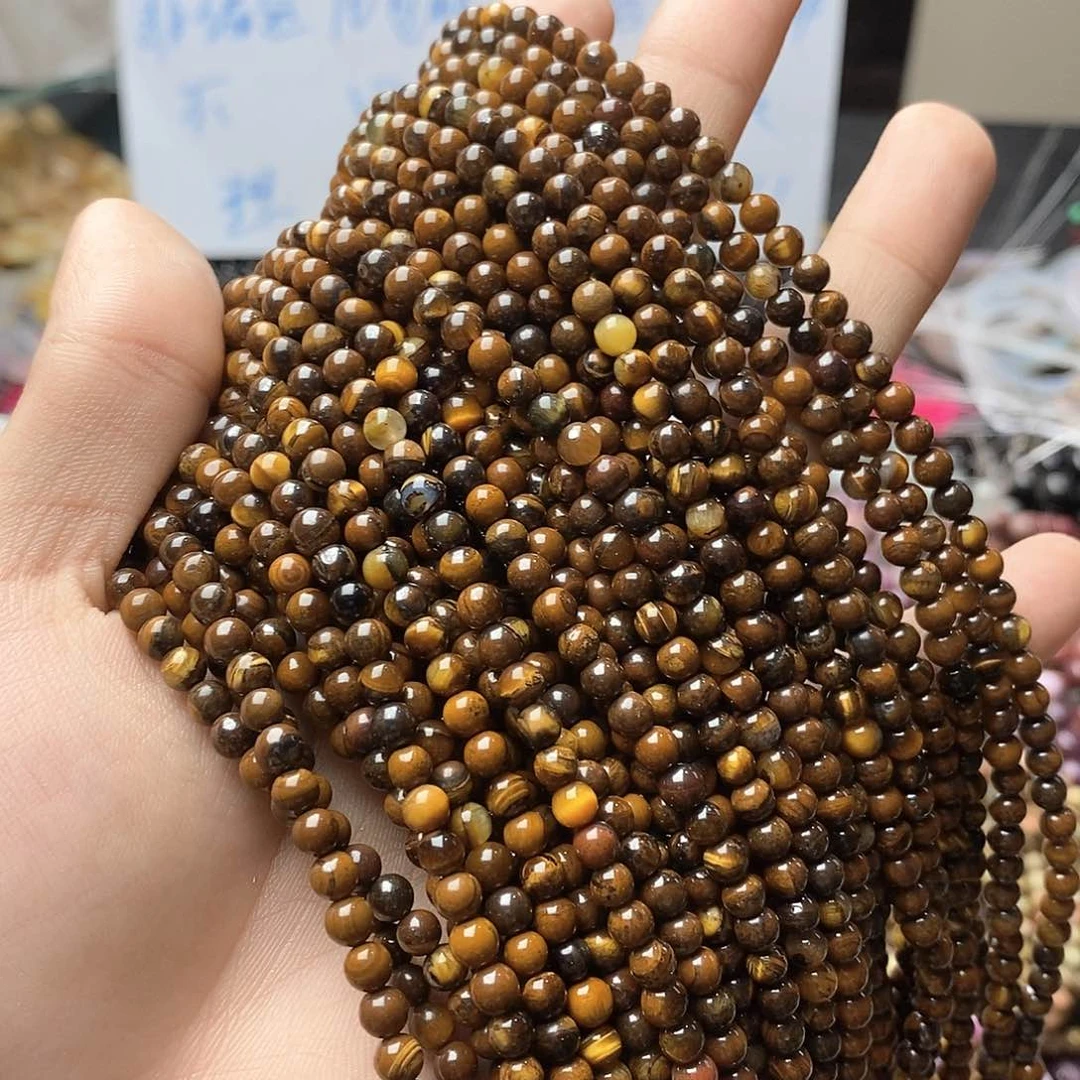 玛瑙/玉髓未镶嵌珠宝半成品一条天然4mm黄虎眼圆珠