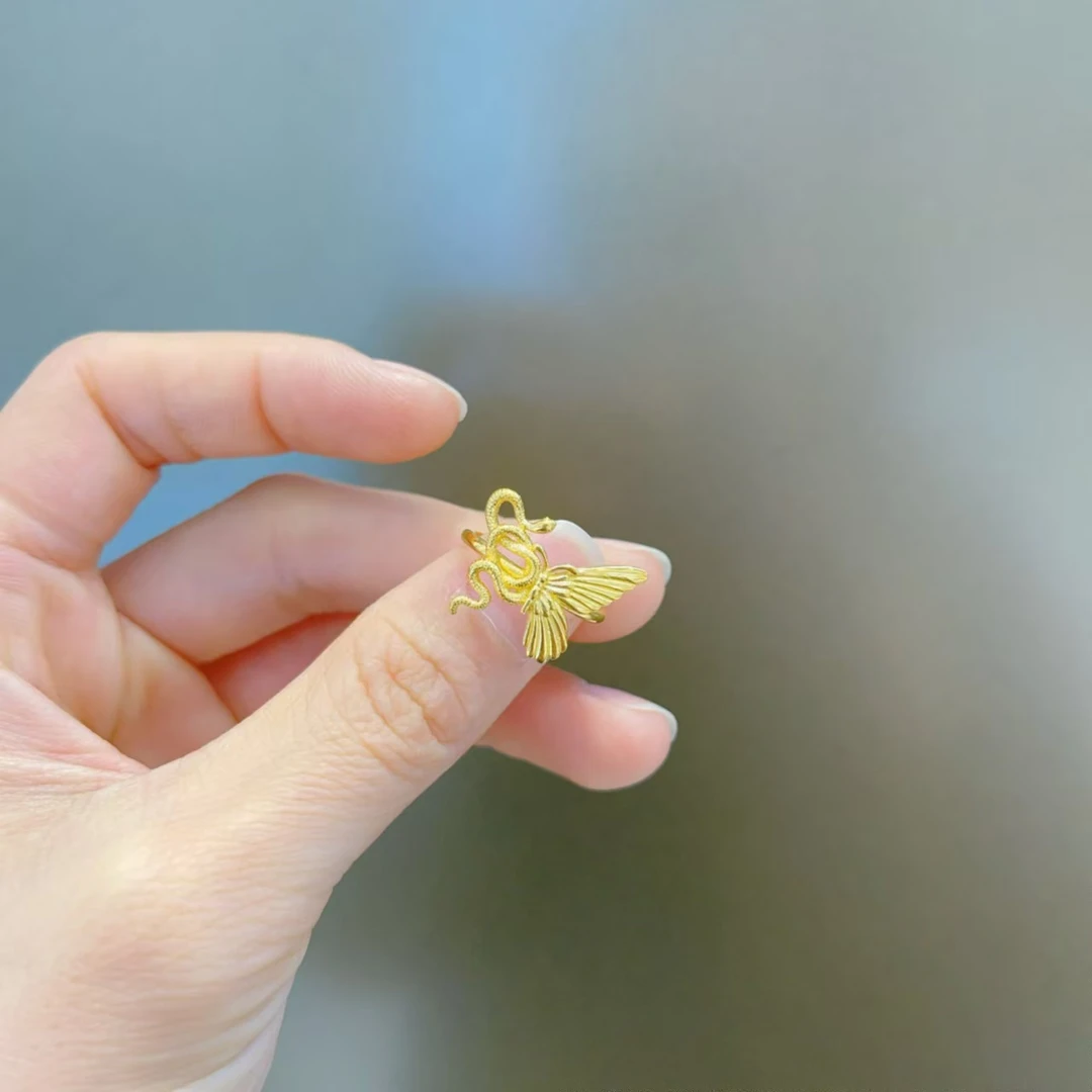 足金999灵蛇蝴蝶结合本命年黄金戒指时尚精致百搭首饰黄金戒指09