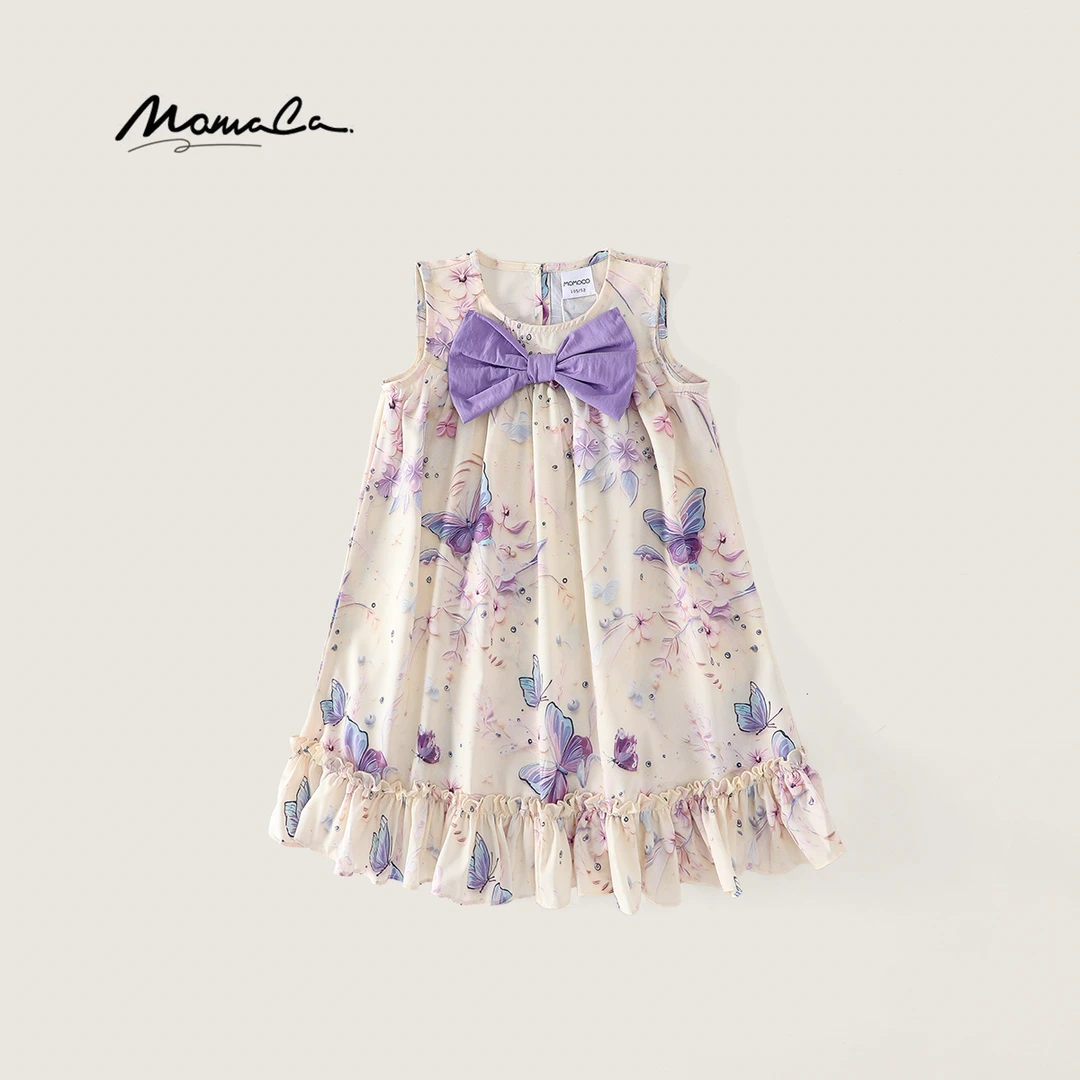MOMOCO女童夏季洋气甜美蝴蝶印花连衣裙公主裙77630478011
