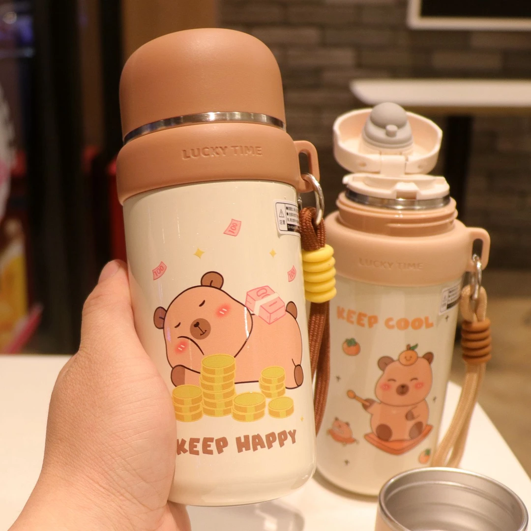 卡皮巴拉儿童保温杯可爱高颜值316不锈钢茶杯学生上学专用水杯子