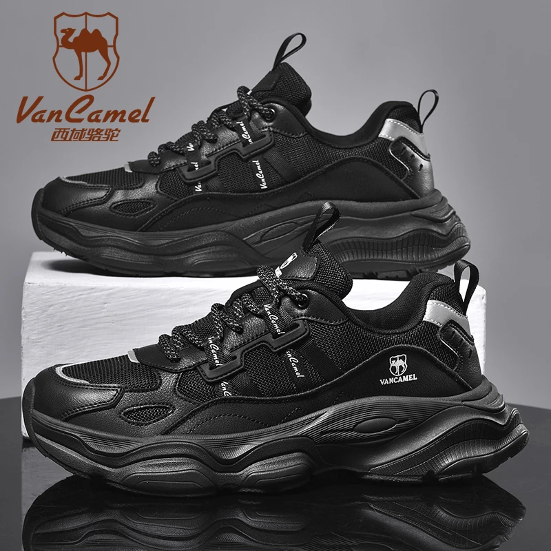 VANCAMEL/西域骆驼女士防水时尚健步皮面情侣系带加绒防滑跑步鞋