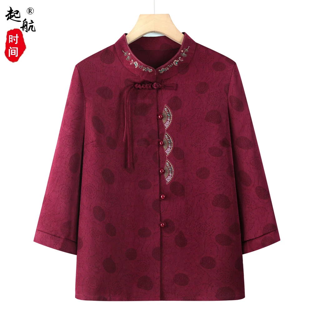 老年人夏装女奶奶衬衫七分袖大码妈妈衬衣夏季薄款老太太老人衣服