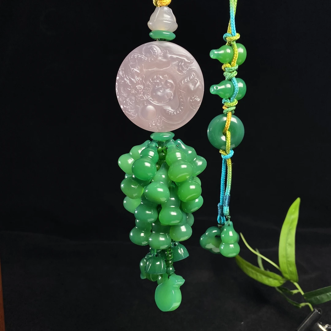 盘龙貔貅满绿葫芦大气高级越野车suv 天然玉石玛瑙车挂