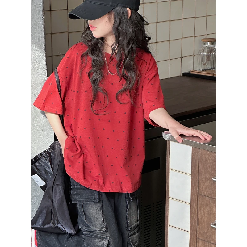 K28206波点女童短袖T恤2025夏装新款儿童上衣春夏女大童百搭休闲t