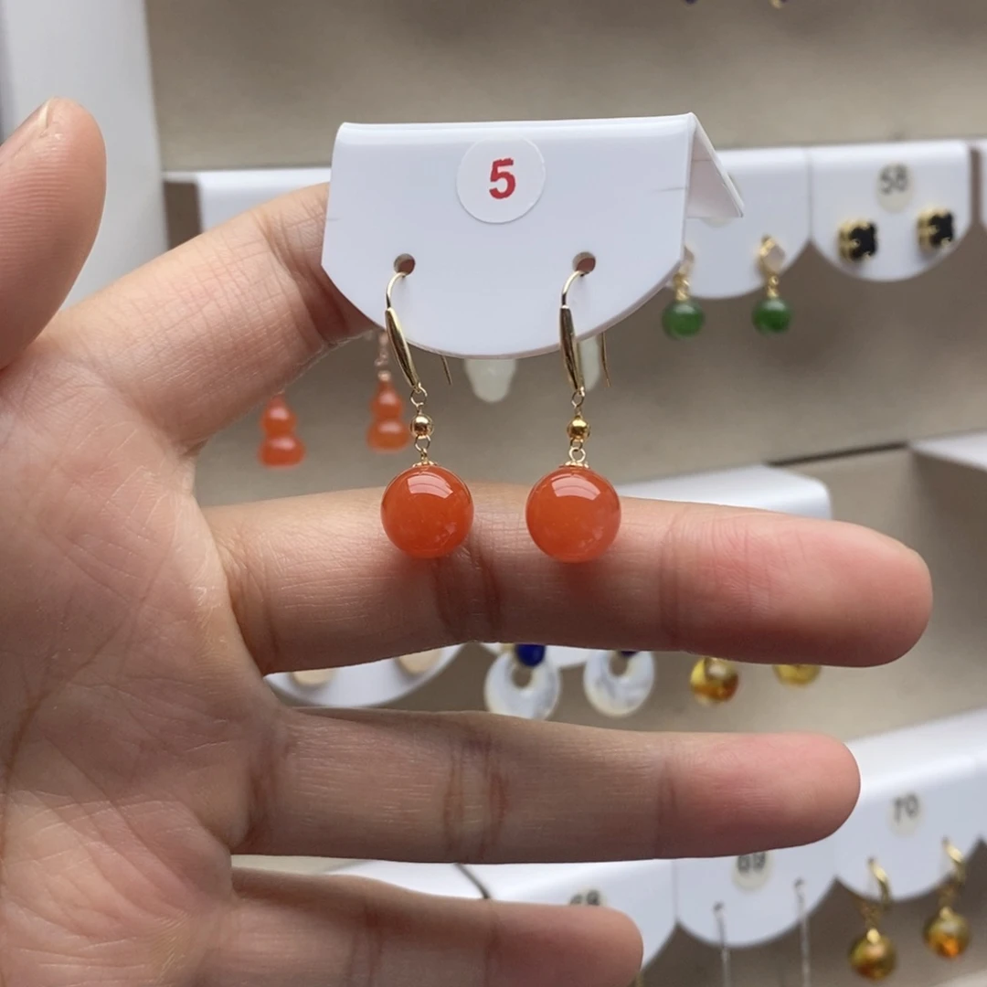 银S925镶嵌南红玛瑙耳饰